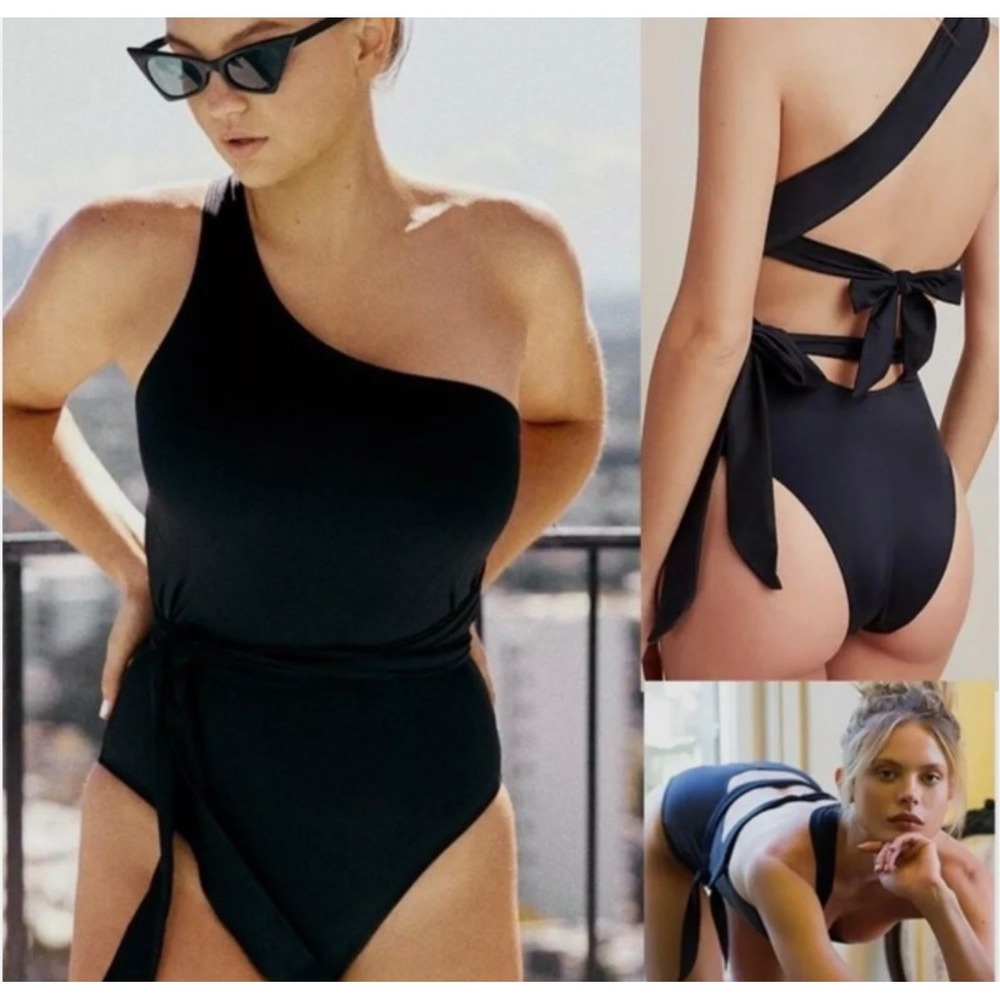 Hot‎ As Hell HAH 1 4 UR Soul One Shoulder Tie Back Swimsuit Noir Black Small NEW